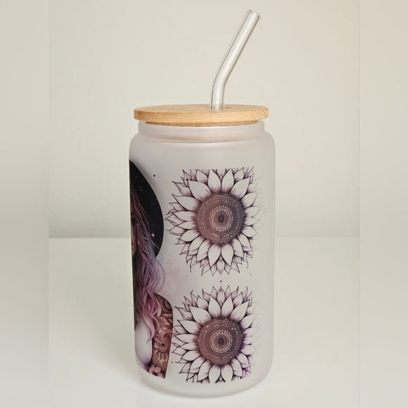 Sunflower Girl 16oz Frosted Beer Can Glass Cup - Picture 2 of 5